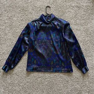 Women’s Notations Blue and Purple Paisley Blouse with Shoulder Pads